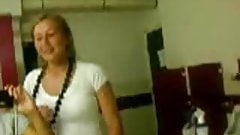 Hot brunette standing peeing in urinal 2